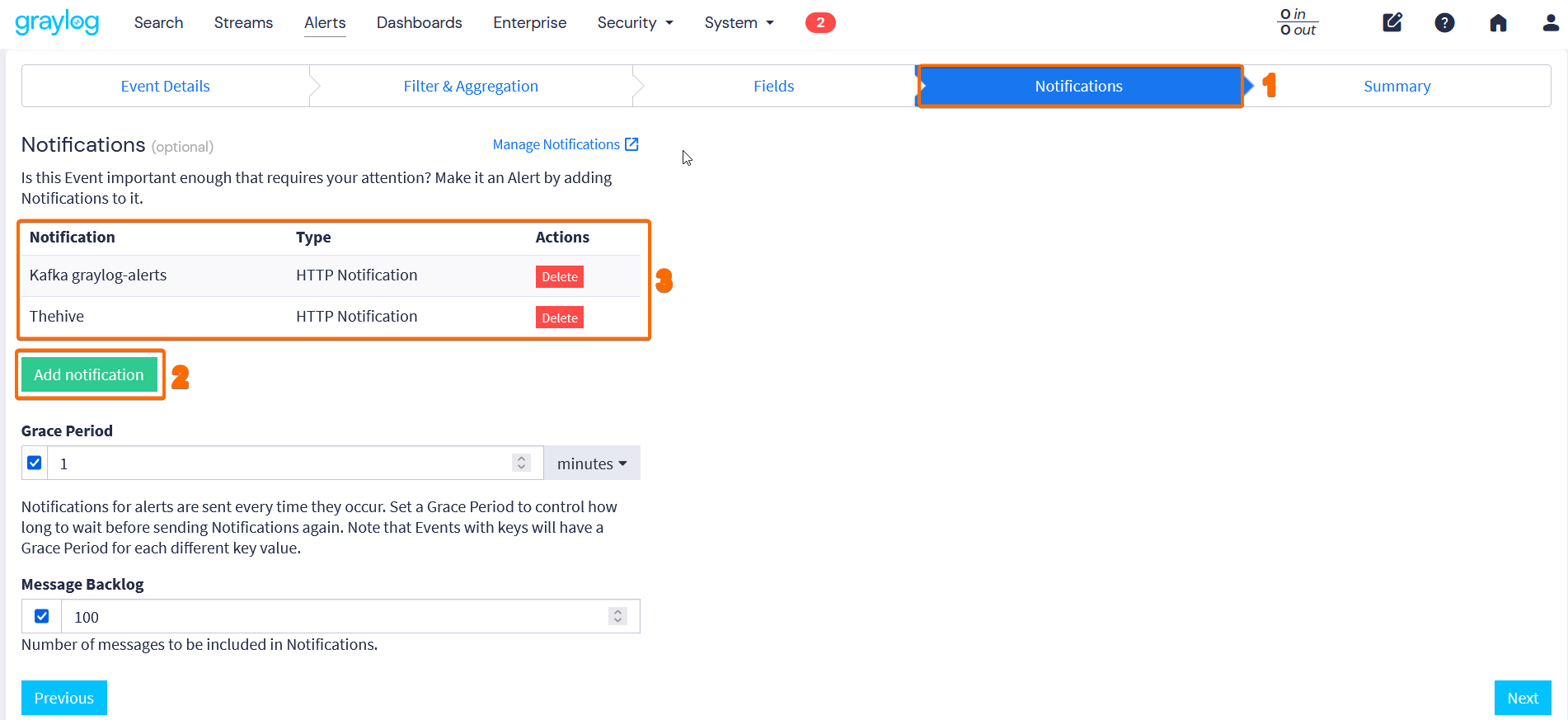 Notificaciones Kafka graylog-alerts y Thehive asociadas al evento