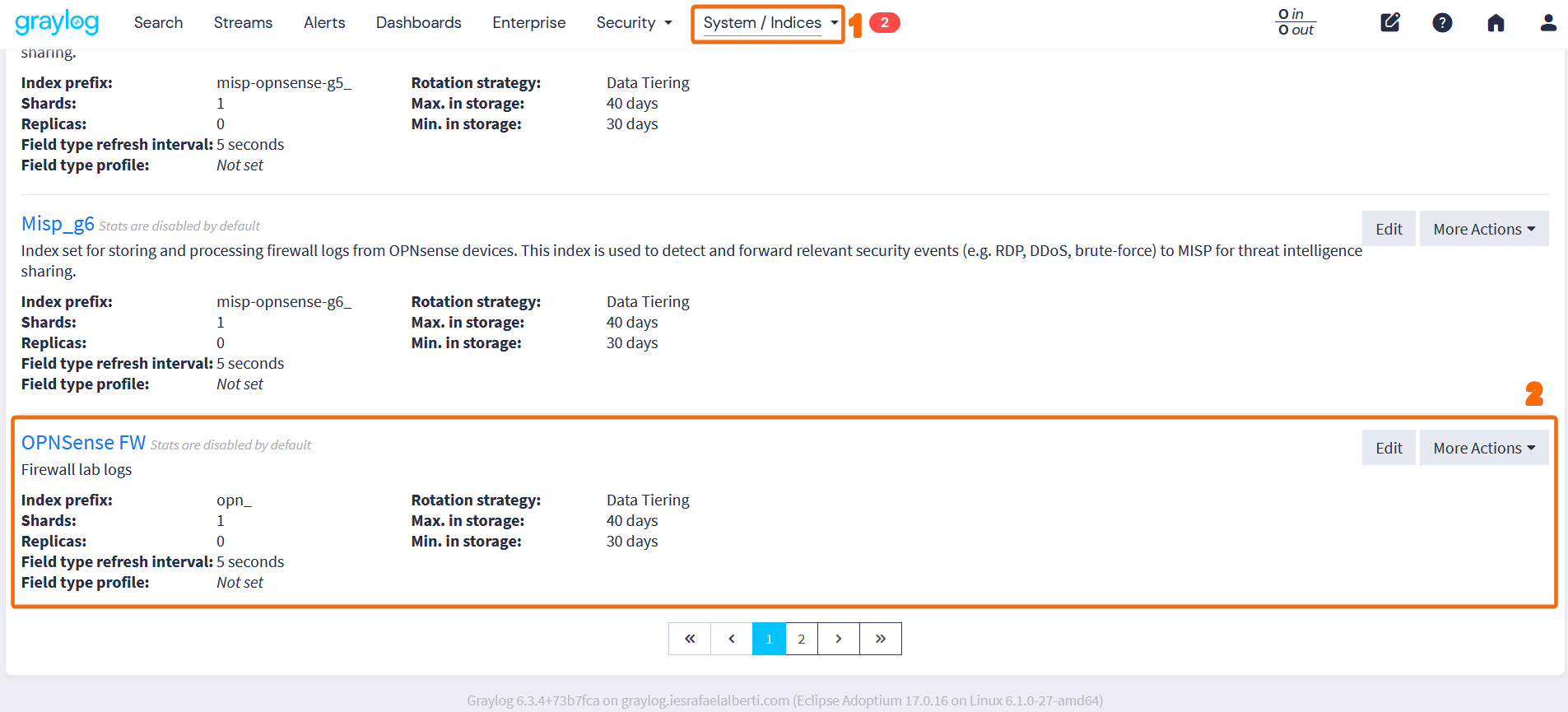 Index set OPNsense FW en Graylog