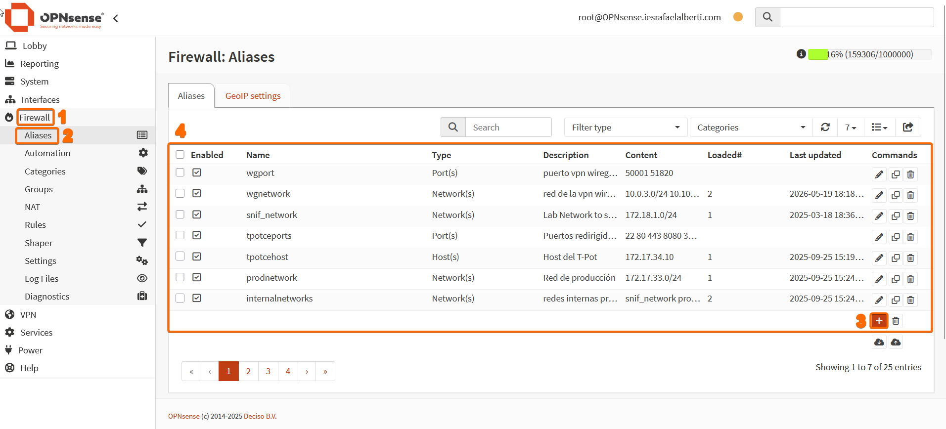 Listado de alias en OPNsense
