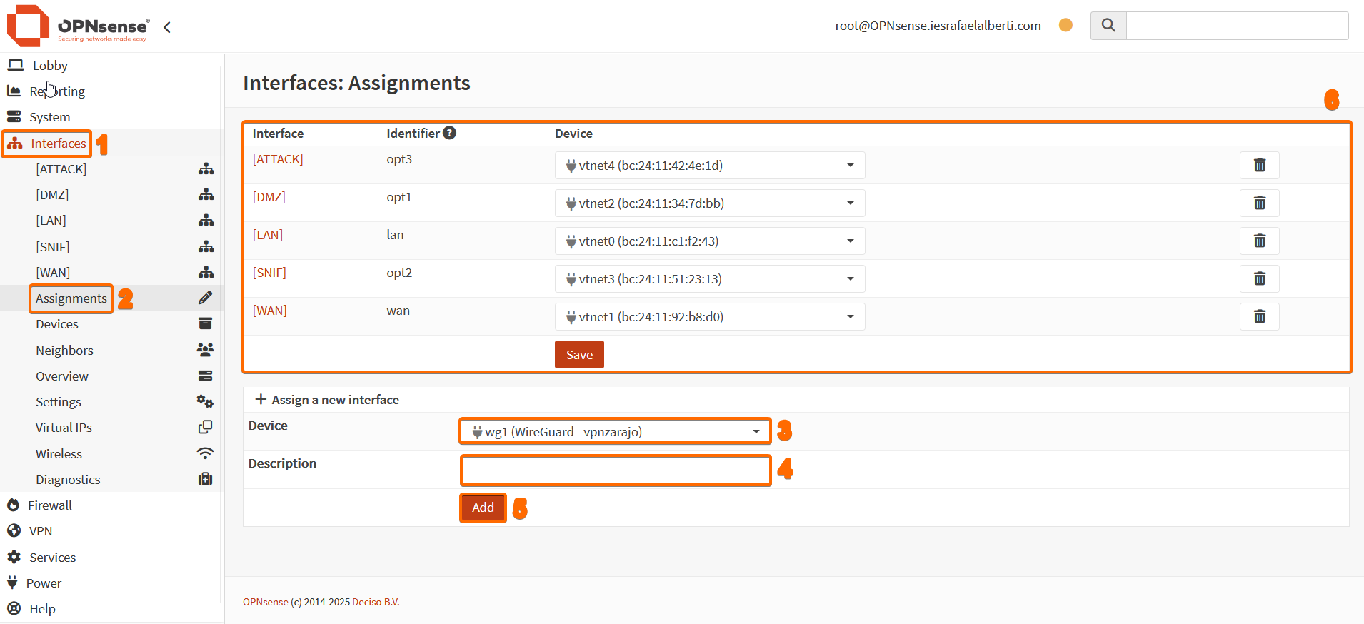 Asignación de interfaces en OPNsense