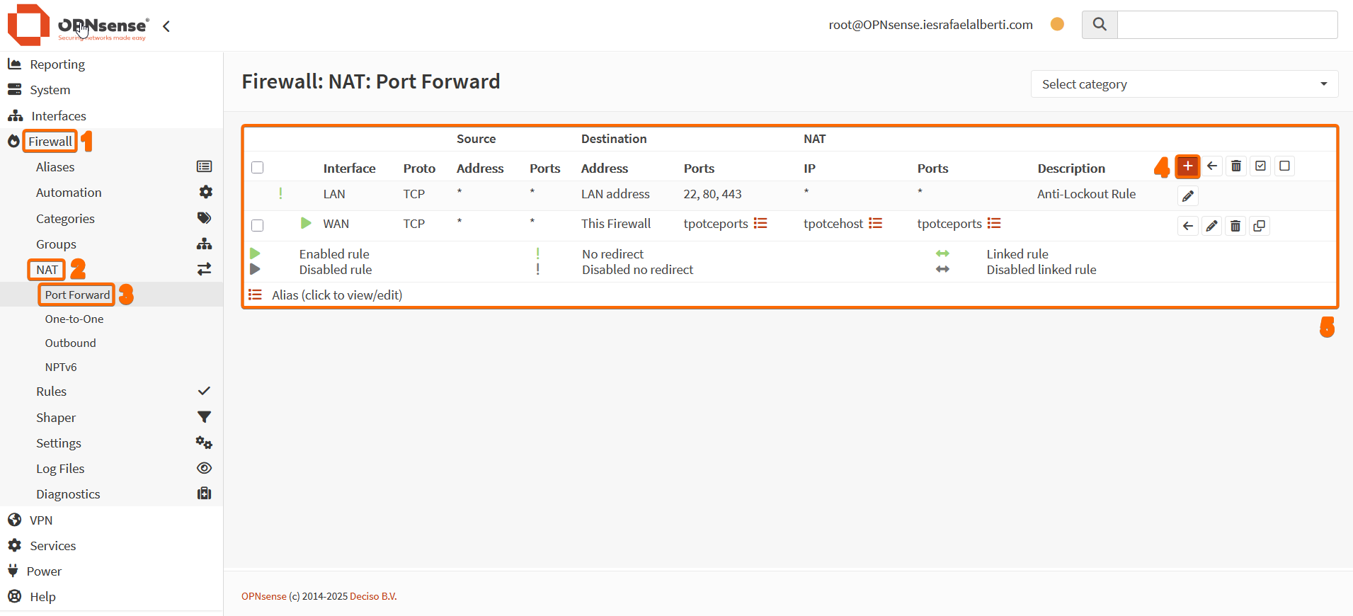 Reglas de Port Forward en OPNsense