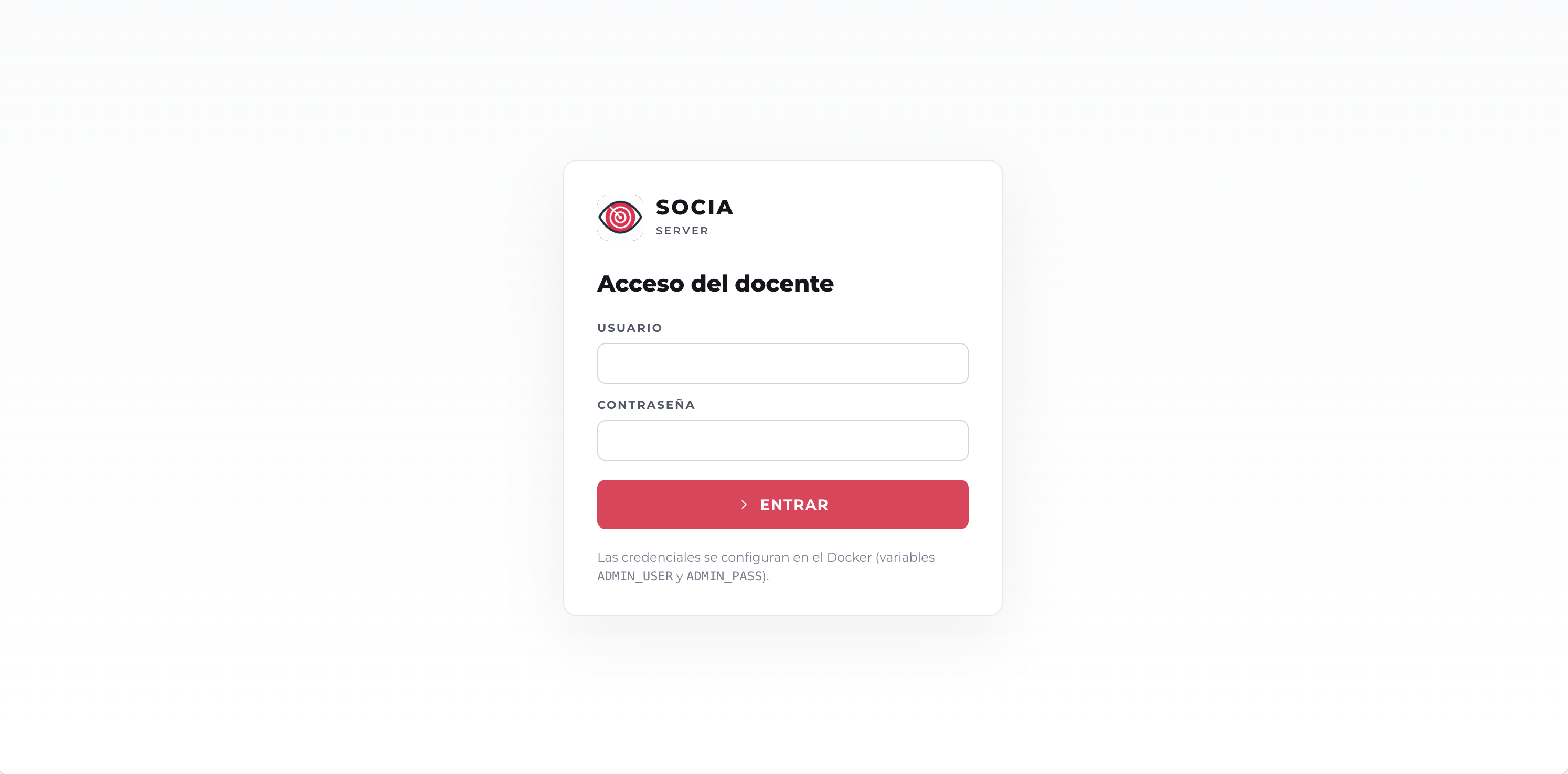 Pantalla de acceso del docente al panel de SOCIA